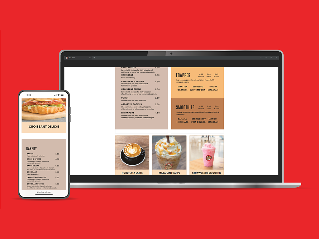 Java Bean Menu Page Mock-Up
